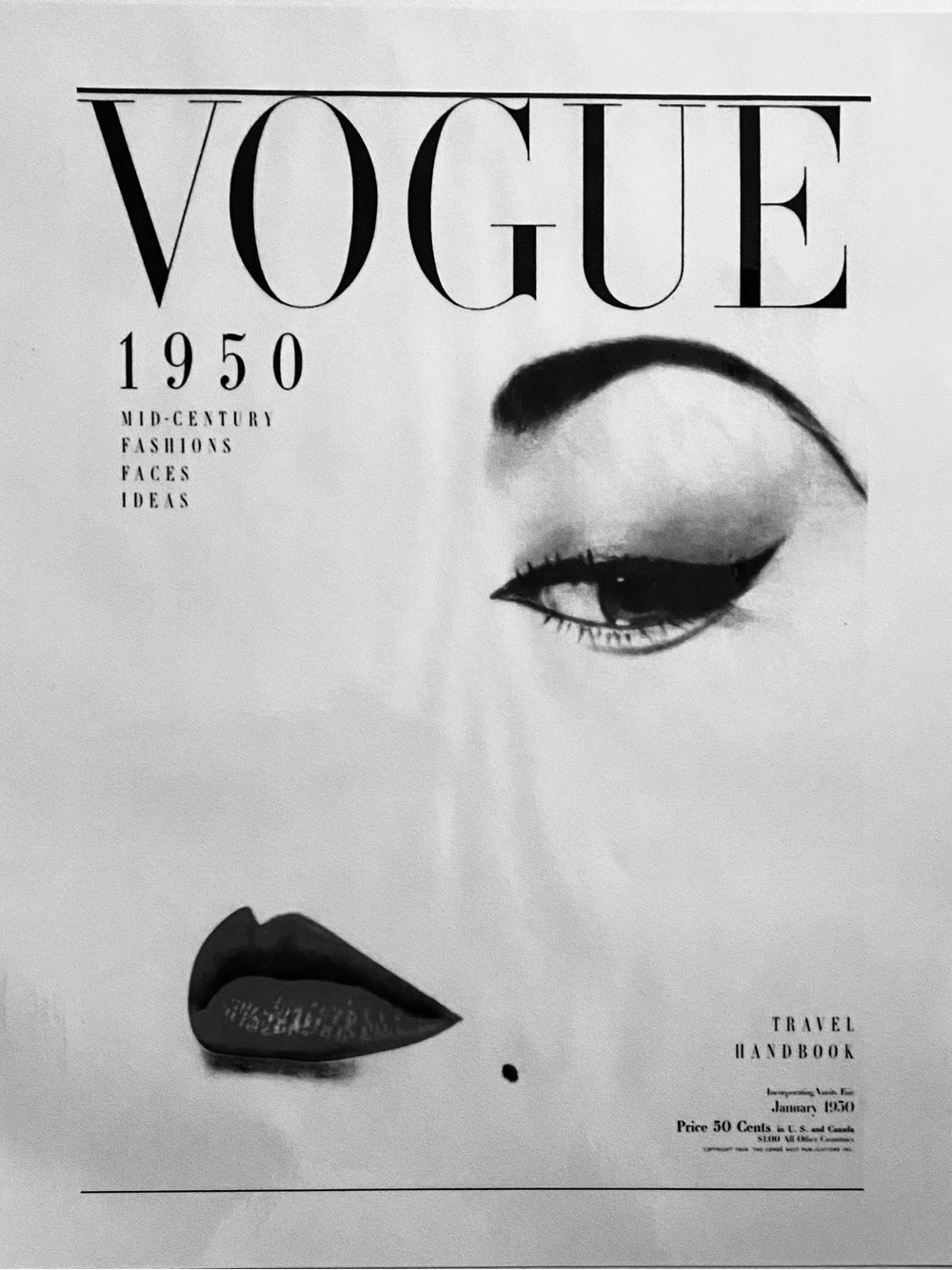 Vintage Vogue 1950 Black & White Fashion Cover Print